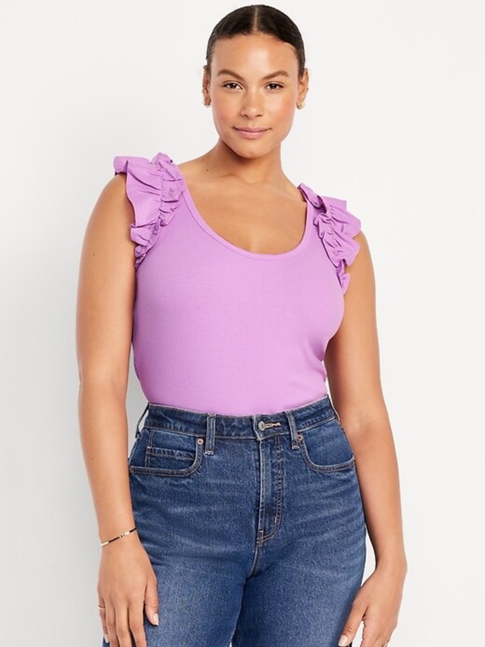 Old Navy Ruffle Sleeve Ribbed Tank‎ Top Lilac Cottagecore Coquette Large